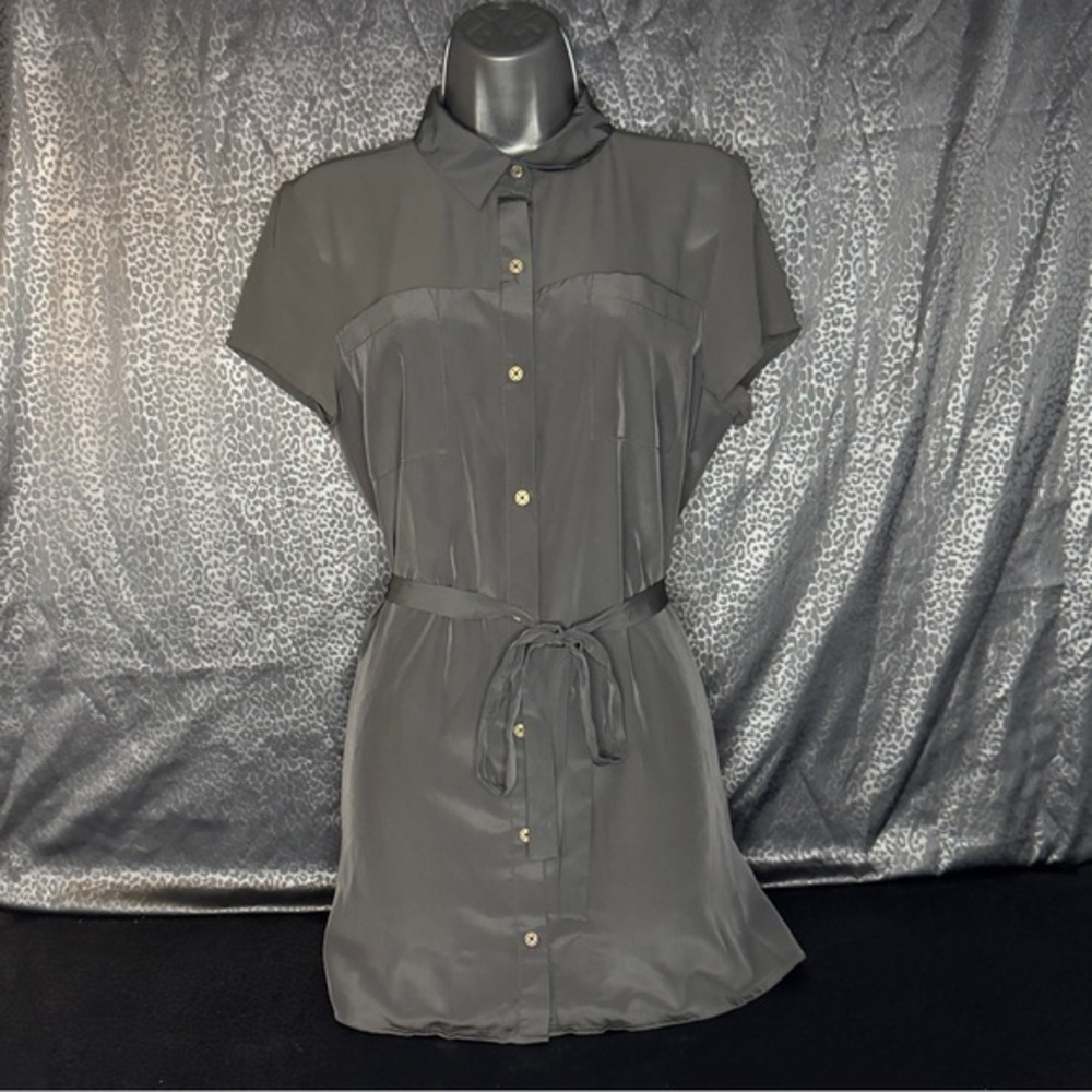 Jaclyn Smith Elegant Shear Black Belted Shirt Dress Size M